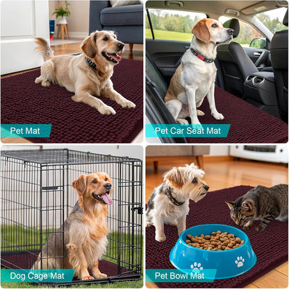 OLANLY Dog Door Mat - Absorbent Non-Slip Chenille for Muddy Paws | 40x32, Quick Dry Indoor Entryway Carpet, Russet