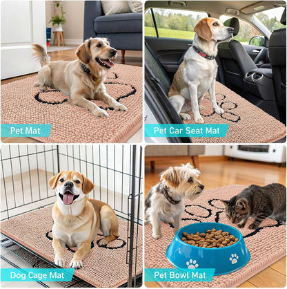 OLANLY Dog Door Mat - Absorbent Non-Slip Mud Mat for Muddy Paws | 30x20, Quick Dry Chenille, Peach