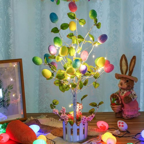 Glooglitter 24-Inch Tall Lighted Easter Egg Tree - LED Indoor Table Decoration for Spring Celebrations