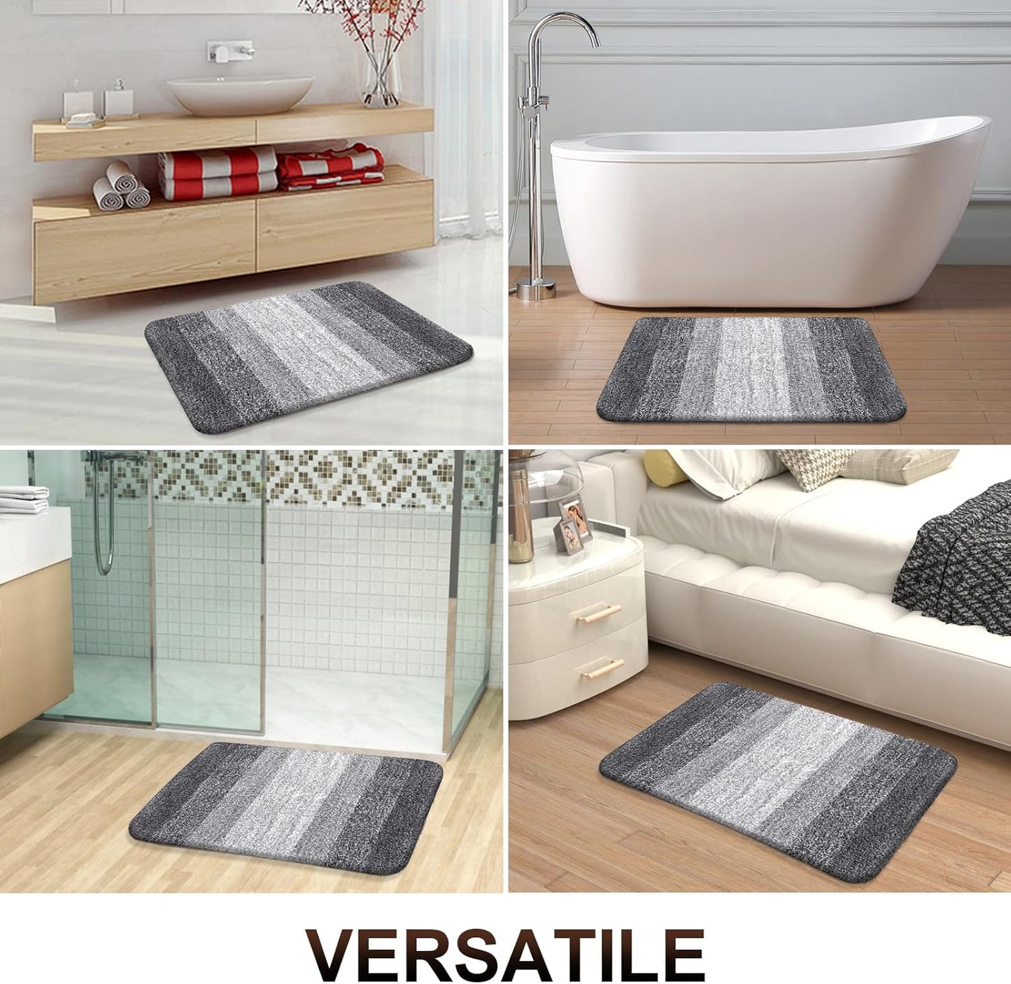 OLANLY Large Bathroom Rugs - Extra Soft Microfiber Mat 59x35 | Quick Dry, Machine Washable, Grey