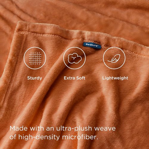 Bedsure Burnt Orange Throw Blanket - Soft, Lightweight Fleece Blanket for Bed, Sofa & Travel | Twin Size, 300GSM