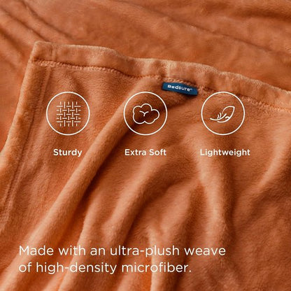 Bedsure Burnt Orange Throw Blanket - Soft, Lightweight Fleece Blanket for Bed, Sofa & Travel | Twin Size, 300GSM