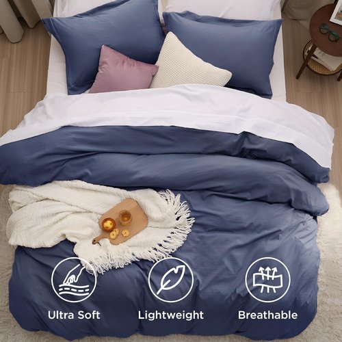 Bedsure Navy Blue King Duvet Cover Set - Extra Soft 3-Piece Prewashed Cotton-Like Polyester, 120x98 Inches