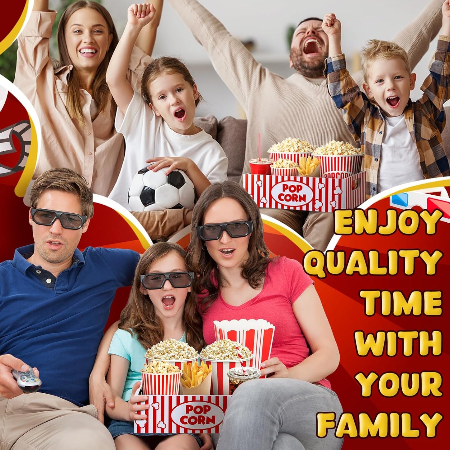 Skiennix Snack Trays - Reusable Wooden Movie Night Gift Basket with Handles | Striped Popcorn Container