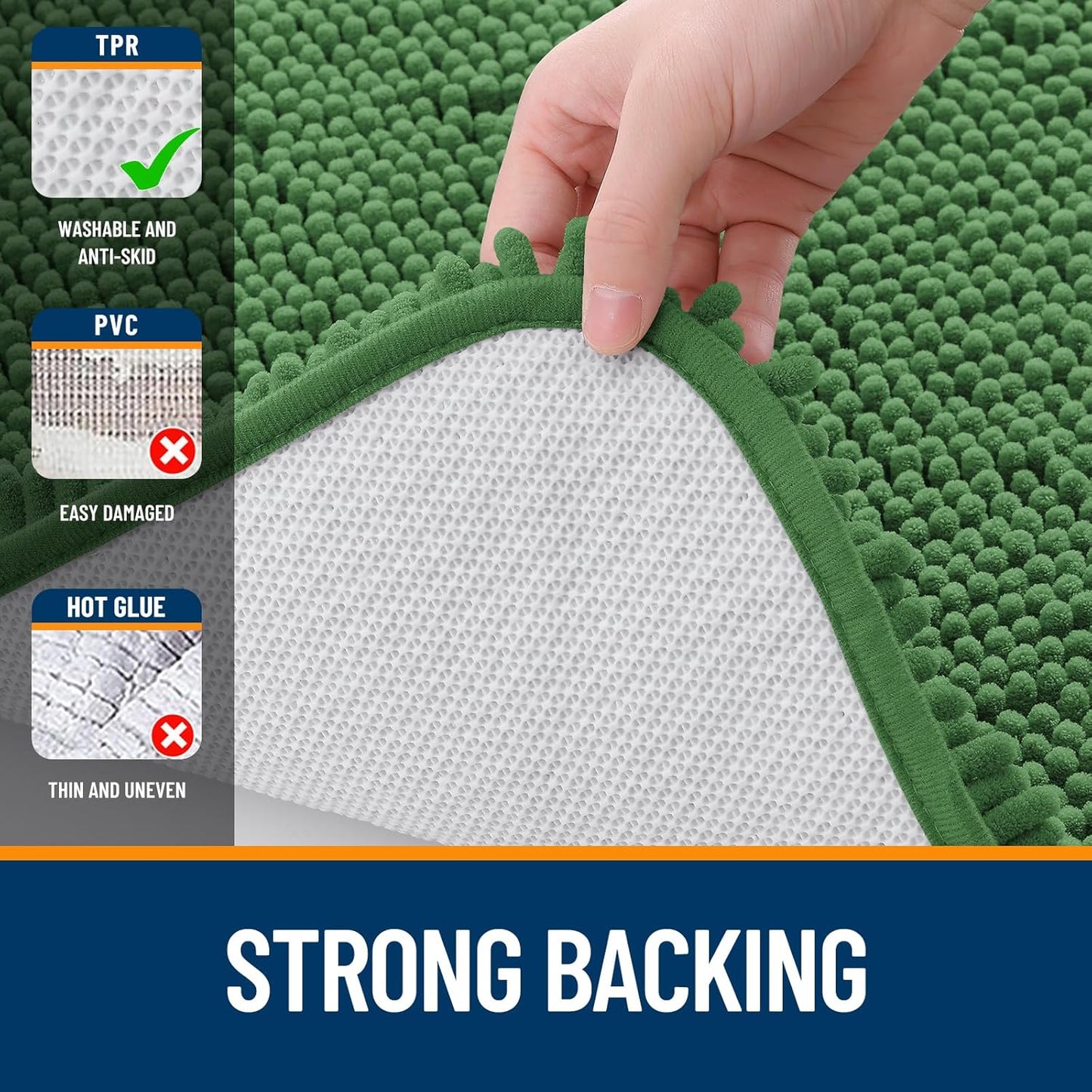 OLANLY Large Bath Rugs - Extra Soft Chenille, Quick-Dry, Machine Washable | 40x32, Olive Green