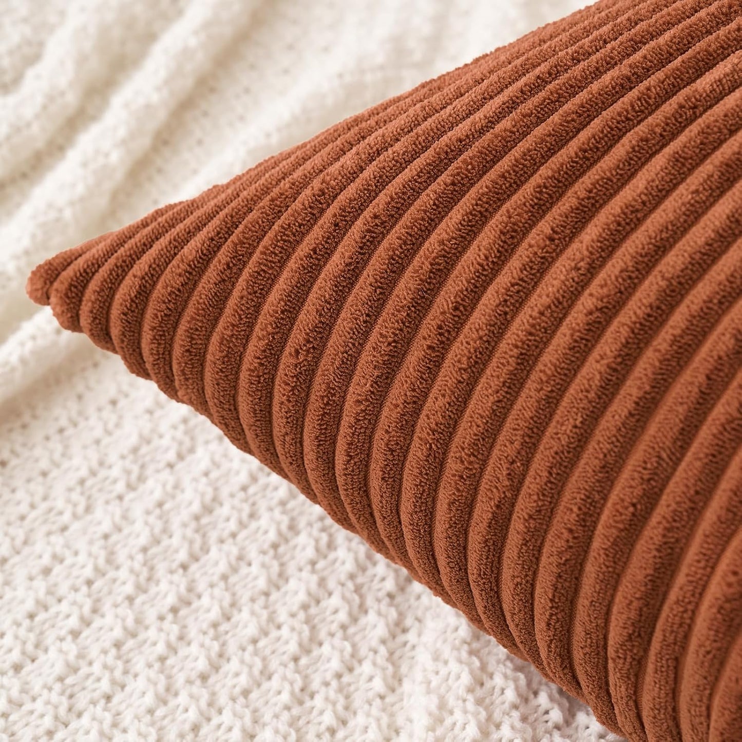 MIULEE Decorative Corduroy Throw Pillow Covers - Soft Solid Cushion Cases for Sofa | 18 x 18 Inch Dark Rust