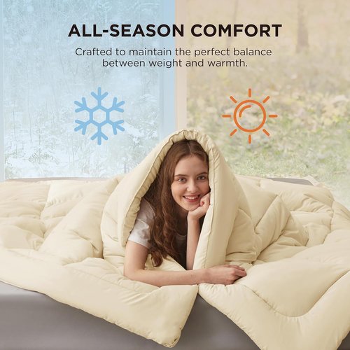 Bedsure Comforter Duvet Insert - King Size All-Season Quilted Down Alternative Bedding, Cream 90 x 102 Inches