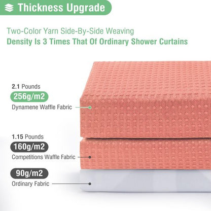 Dynamene Coral Fabric Shower Curtain - Waffle Weave Textured Heavy Duty Cloth Shower Curtains for Bathroom, 256GSM Hotel Luxury Weighted Bath Curtain Set with 12 Hooks,72x72, Coral