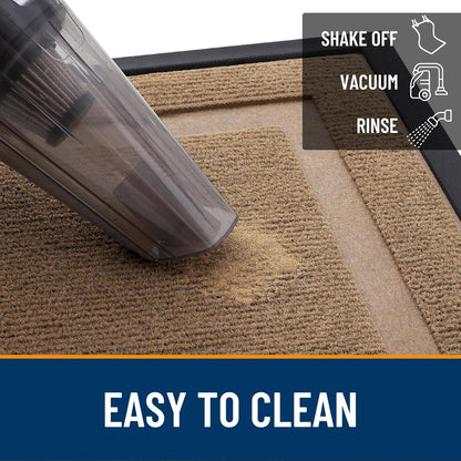 OLANLY Waterproof Front Door Mat - All-Season Indoor/Outdoor Doormat | Sturdy Natural Rubber, 59x35, Light Brown