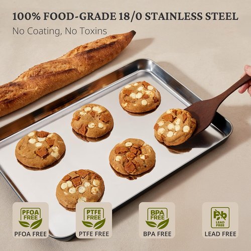 BRONYPRO Stainless Steel Baking Sheet Set - Non-Toxic Cookie Sheets with Wire Racks | 9/12/16 Inch, Navy