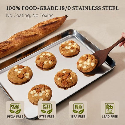 BRONYPRO Stainless Steel Baking Sheet Set - Non-Toxic Cookie Sheets with Wire Racks | 9/12/16 Inch, Navy