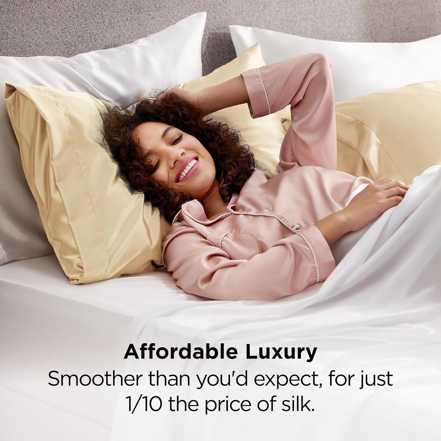 Bedsure King Size Satin Pillowcase Set - Champagne Gold Silky Cases for Hair & Skin | 20x36 Inches, 2-Pack