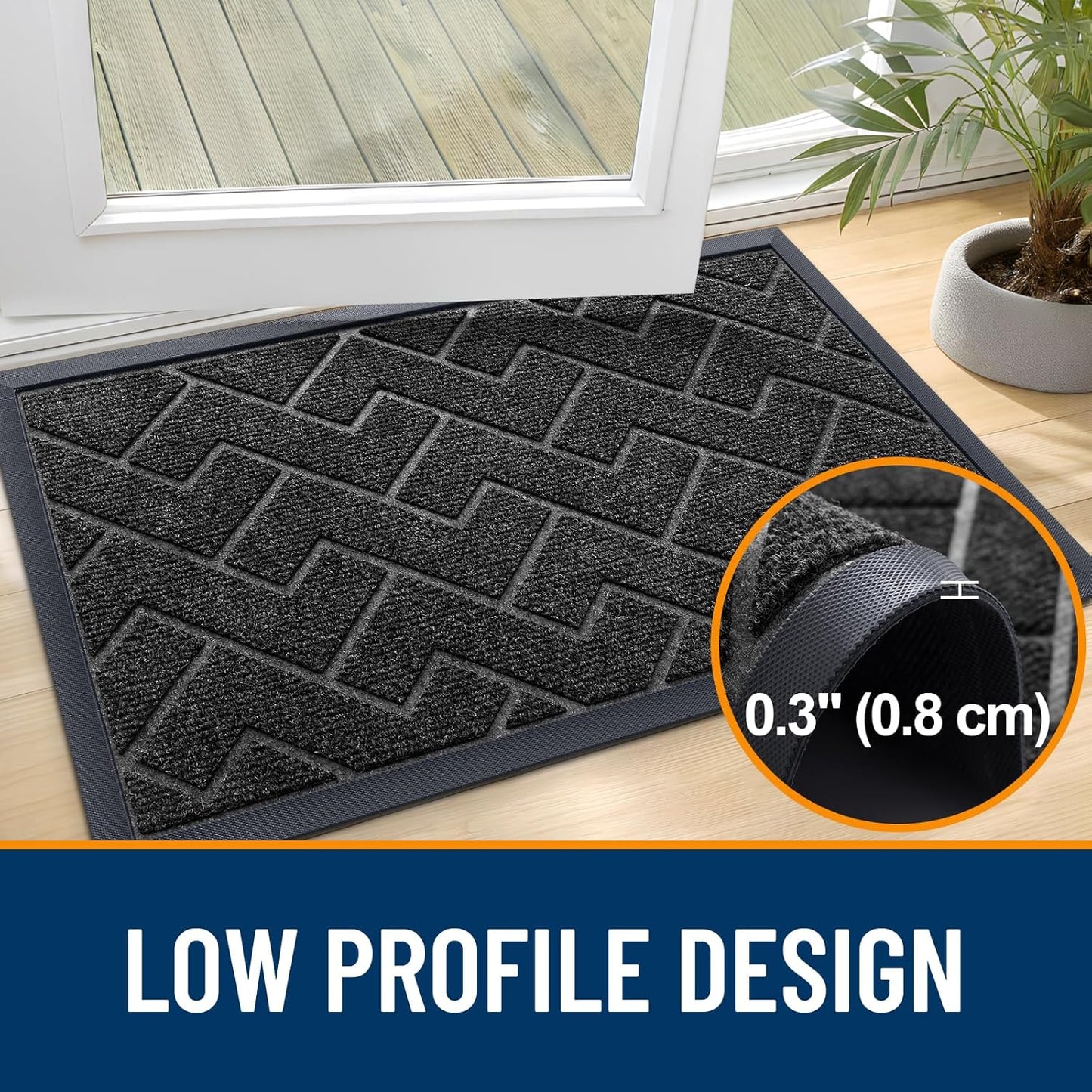 OLANLY Indoor Outdoor Front Door Mat - Waterproof All-Weather Doormat, Easy Clean Herringbone Design (Black, 59x35)