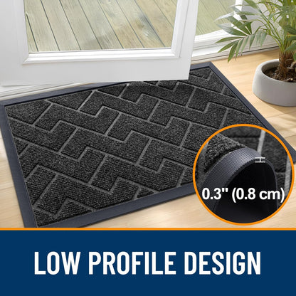 OLANLY Indoor Outdoor Front Door Mat - Waterproof All-Weather Doormat, Easy Clean Herringbone Design (Black, 59x35)