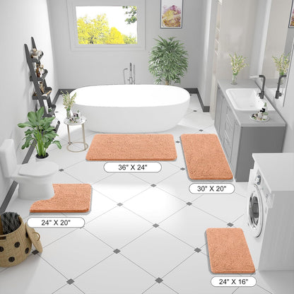 OLANLY U-Shaped Toilet Rug - Extra Soft Chenille Bathroom Mat, Quick-Dry & Non-Slip, 24x20 Inches, Peach