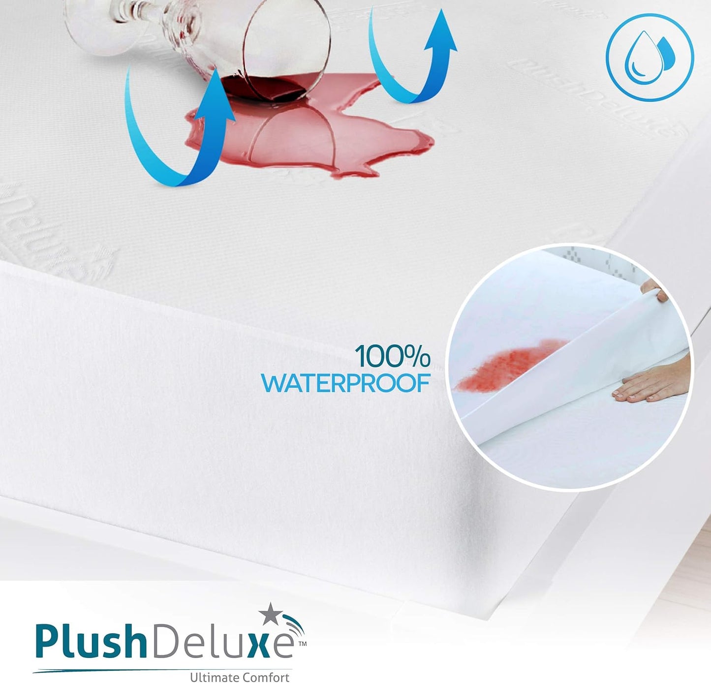 PlushDeluxe Premium Bamboo Mattress Protector - King Size, Waterproof & Ultra Soft Washable Cover - White