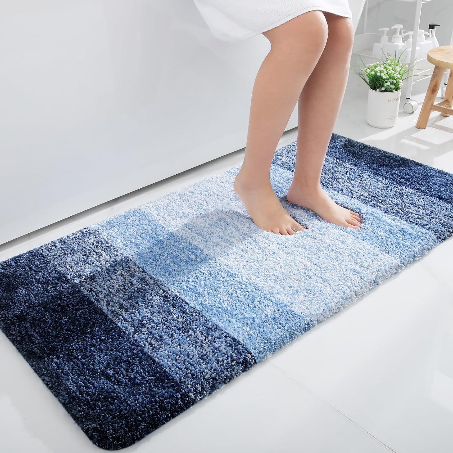 OLANLY Large Bath Rugs - Extra Soft Microfiber, Quick Dry & Machine Washable | 45x27 Inches, Navy