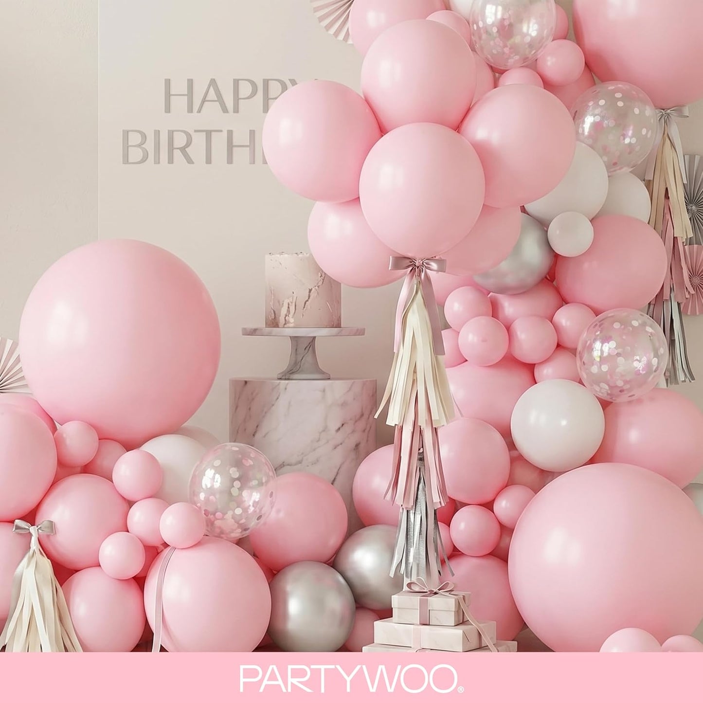 PartyWoo Baby Pink Balloons - 128-Piece Arch Kit with Various Sizes for Baby Showers & Parties