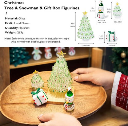 HDCRYSTALGIFTS Mini Blown Glass Christmas Figurines Set - 4 Collectible Ornaments for Holiday Decor