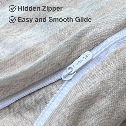 PURE ERA Jersey Knit Duvet Cover Set 100% T-Shirt Heather Cotton Super Soft Comfy Classic Striped Design, with Zipper Closure, Heather Beige Stripe, King