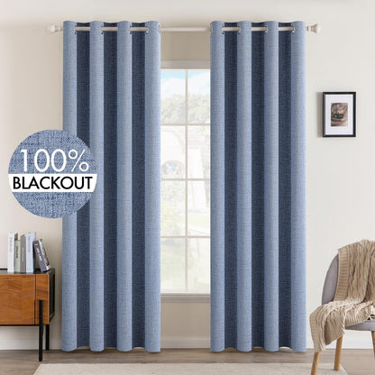 MIULEE Blackout Curtains - 100% Thermal Insulated Linen Texture Drapes | Stone Blue, 52x90 Inch (2 Panels)
