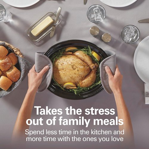 Hamilton Beach 6 Quart Slow Cooker - Space-Saving Folding Handles & Dishwasher Safe Stoneware, Black