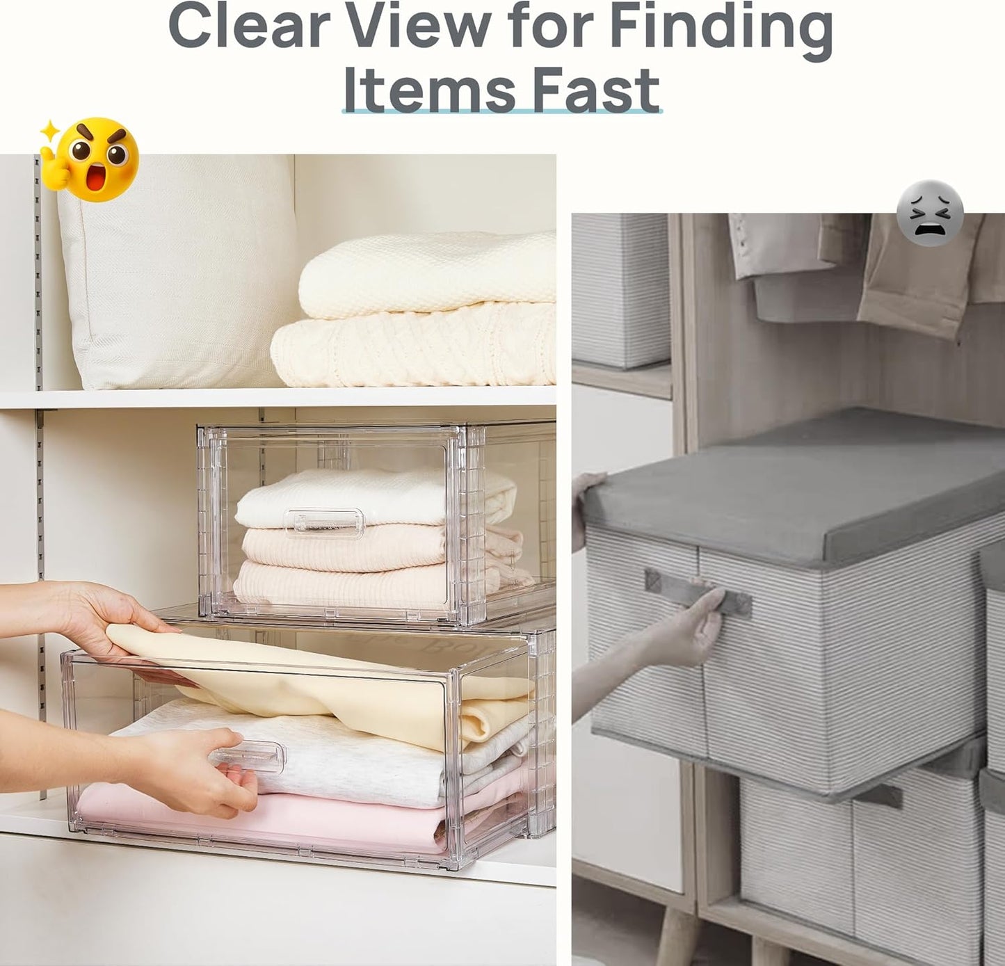 Vtopmart Large Clear Stackable Storage Drawers - 27QT Dust-Proof Underbed Organizer for Clothing & Sweaters
