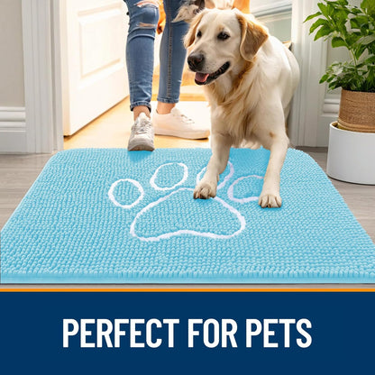 OLANLY Dog Door Mat - Absorbent Non-Slip Mud Mat for Muddy Paws | 24x16 Paw Print Design, Quick Dry Blue