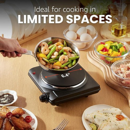 Elite Gourmet Electric Hot Plate - 1000 Watts Single Cast Iron Burner with Temperature Control | Black (Pack of 4)