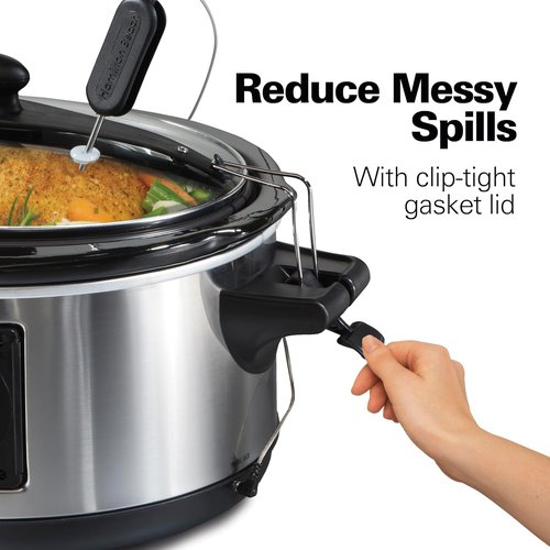 Hamilton Beach 6 Quart Digital Programmable Slow Cooker - Lid Lock, Temperature Probe, Stainless Steel