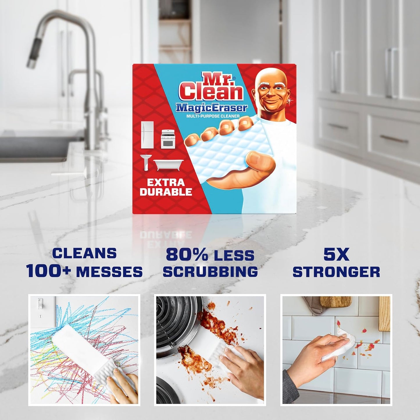 Mr. Clean Magic Eraser - All-Purpose Cleaning Sponge for Walls, Sneakers & More | Extra Durable, 4ct