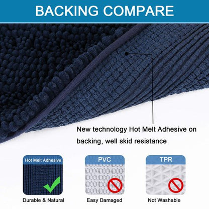 H.VERSAILTEX Bath Rugs for Bathroom Non Slip Bath Mats Extra Thick Chenille Striped Rug 20" x 32" Absorbent Non Skid Fluffy Soft Shaggy Washable Dry Fast Plush Mat for Indoor, Bath Room, Tub - Navy