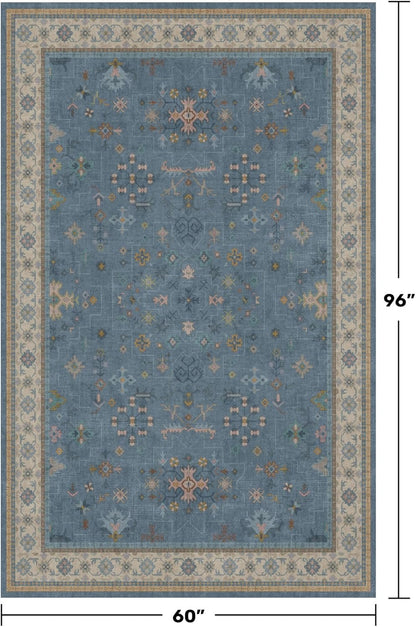 Skiennix 5x8 Boho Eclectic Area Rug - Modern Low-Pile Carpet for Living Room, Bedroom & Nursery - Washable Non-Slip Design