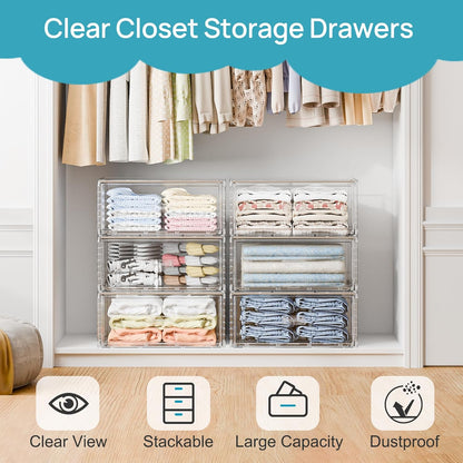 Vtopmart Large Clear Stackable Storage Drawers - 27QT Dust-Proof Underbed Organizer for Clothing & Sweaters