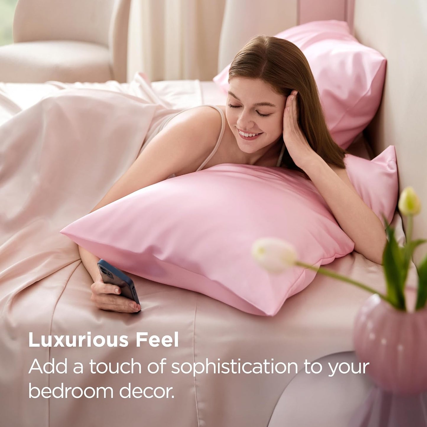 Bedsure King Size Satin Pillowcase Set - Pink Silky Pillow Cases for Hair & Skin, 20x36 Inches, 2-Pack