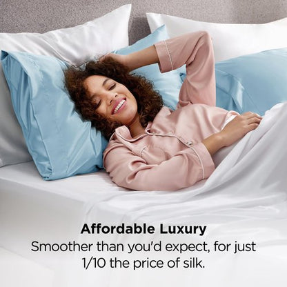 Bedsure King Size Satin Pillowcase Set of 2 - Aqua Silky Pillow Cases for Hair and Skin with Envelope Closure, Similar to Silk Pillow Cases, Gifts for Women Men, 20x36 Inches, 2pcs
