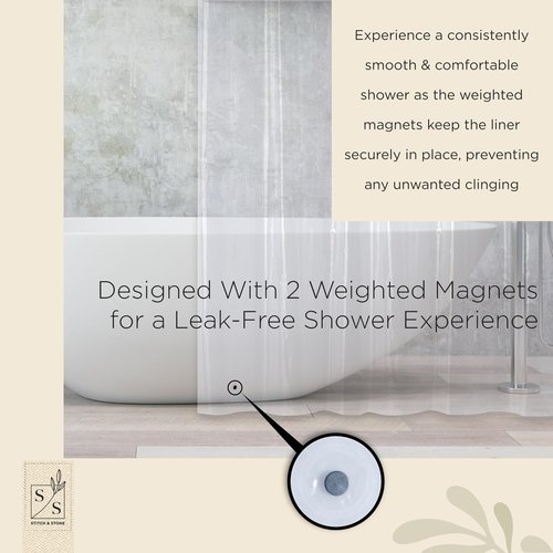 Stitch & Stone Shower Curtain Liner, Premium Extra Lightweight Durable Waterproof 3g PEVA for Bathroom with Weighted Magnets, Standard Size 70" x 72" Clear 1 Pack
