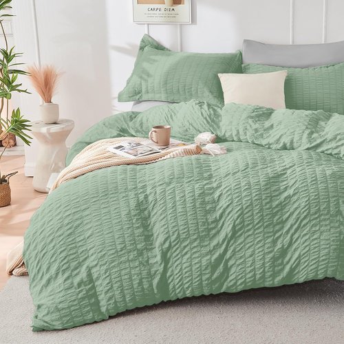 HYMOKEGE Full Size Comforter Set - Luxury 7-Piece Bedding Set in Sage Green & Light Grey for All Seasons