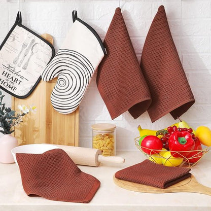 Homaxy 100% Cotton Waffle Weave Dish Cloths - Ultra Soft & Absorbent Kitchen Towels | 12x12 Inches, 8-Pack, Rust