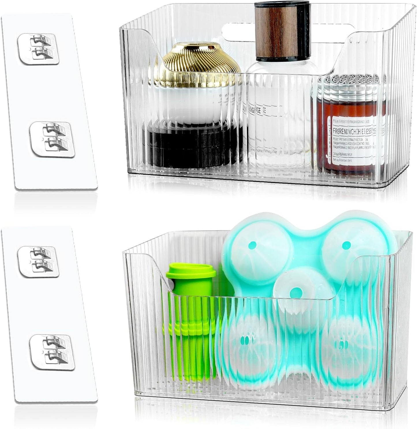 Skiennix Cabinet Door Organizer - 2 Pack Clear Adhesive Storage Bins for Kitchen & Bathroom Organization