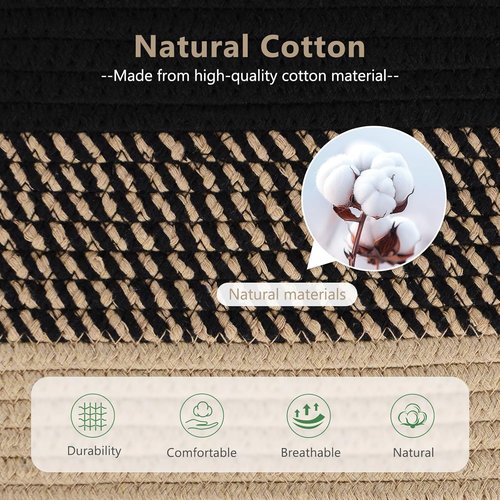 ECDYQXVU Cotton Rope Storage Basket - Woven Organizer for Shelves, Clothes & Towels | 15x10x9 Inches, Gradient Black/Brown (3 Pack)