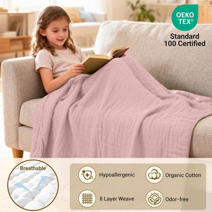 ZPECC Muslin Baby Blanket Thicker, 30x40 Organic Cotton Newborn Receiving Quilt Hypoallergenic for Baby Essentials Swaddle Crib Stroller, Pink
