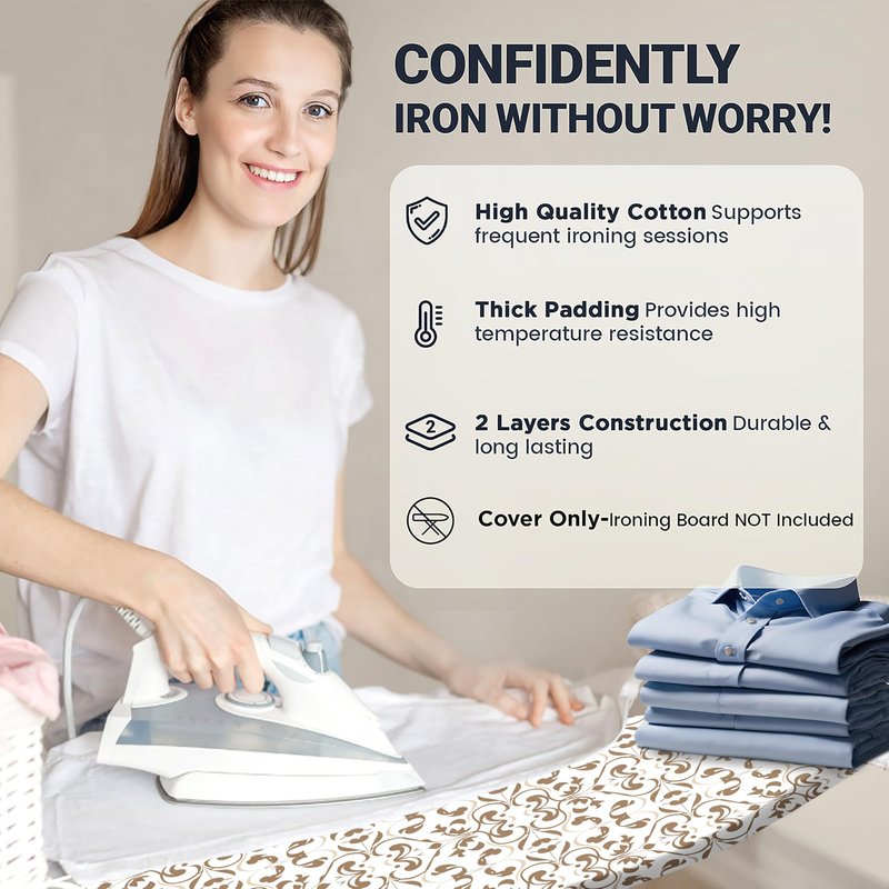 UniSimp Small Ironing Board Cover and Pad 12"x32" Small Iron Board Cover with Padding,Tabletop Mini Ironing Board Cover and Pad Small Size, Cotton Canvas, Heat Resistant, Drawstring Taupe