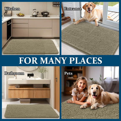 OLANLY Dog Door Mat - Absorbent Non-Slip Washable Doormat for Muddy Paws | 34x21 Warm Taupe