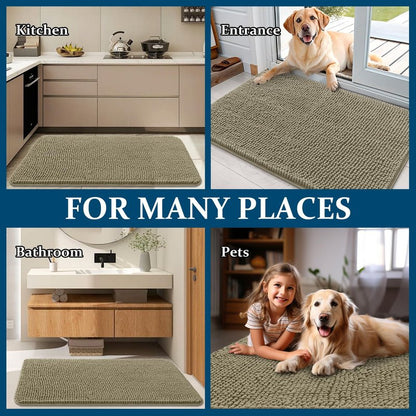 OLANLY Dog Door Mat for Muddy Paws 48x30, Absorbs Moisture and Dirt, Absorbent Non-Slip Washable Doormat, Quick Dry Chenille Mud Mat, Entry Indoor Entryway Carpet for Inside Floor, Warm Taupe