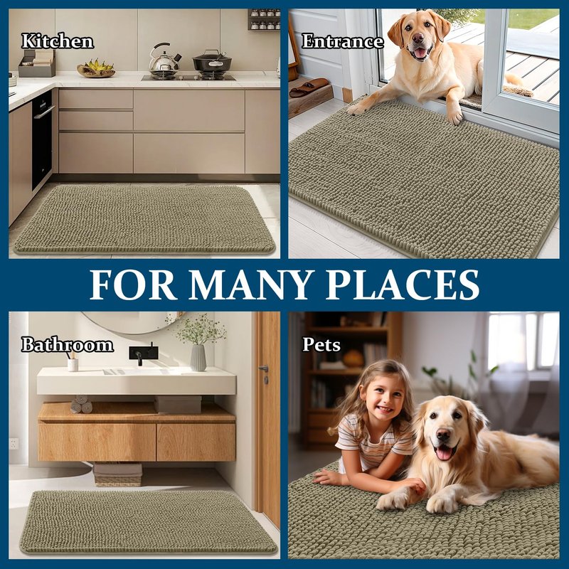 OLANLY Dog Door Mat for Muddy Paws 45x27, Absorbs Moisture and Dirt, Absorbent Non-Slip Washable Doormat, Quick Dry Chenille Mud Mat, Entry Indoor Entryway Carpet for Inside Floor, Warm Taupe