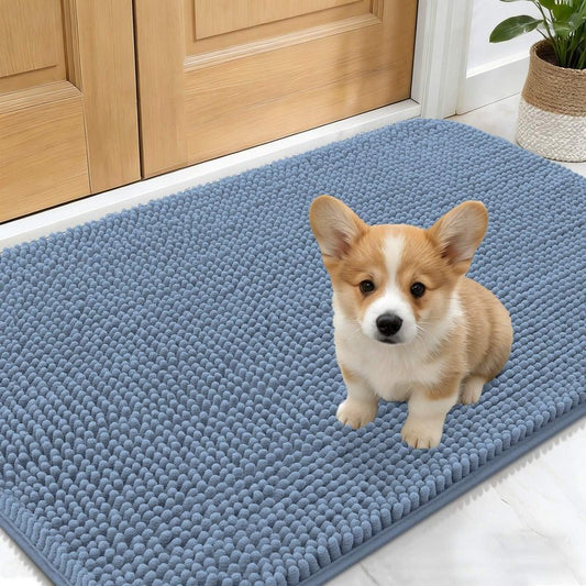 OLANLY Dog Door Mat for Muddy Paws 24x16, Absorbs Moisture and Dirt, Absorbent Non-Slip Washable Doormat, Quick Dry Chenille Mud Mat for Dogs, Entry Indoor Entryway Carpet for Inside Floor, Airy Blue
