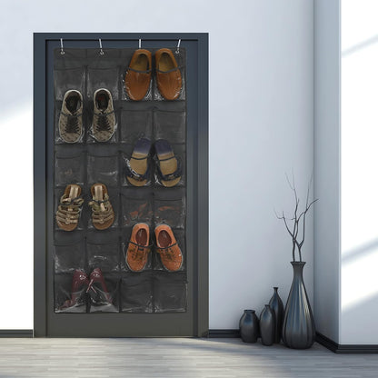 Simple Houseware Over The Door Shoe Organizer - 24 Clear Pockets, Dark Gray (56" x 22.5")