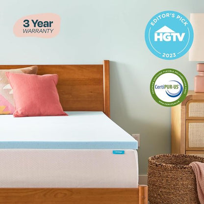 Linenspa Memory Foam Mattress Topper - Twin Size 2 Inch Gel Infused for Cooling Comfort & Pressure Relief