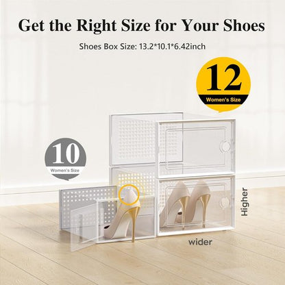 Kuject X-Large Shoe Storage Boxes - Clear Plastic Stackable 12-Pack | Sneaker & Toy Organizer Bins